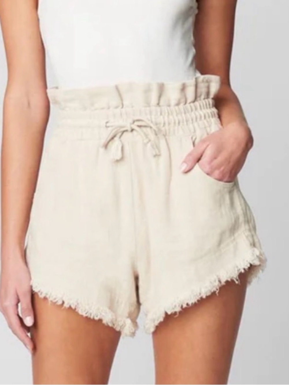 Blank NYC High-Waist Paperbag Shorts in Cream